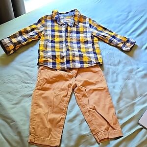 12 Mo Boy Outfit - Set of Long Sleeve Plaid Shirt and Courdorpy Pants